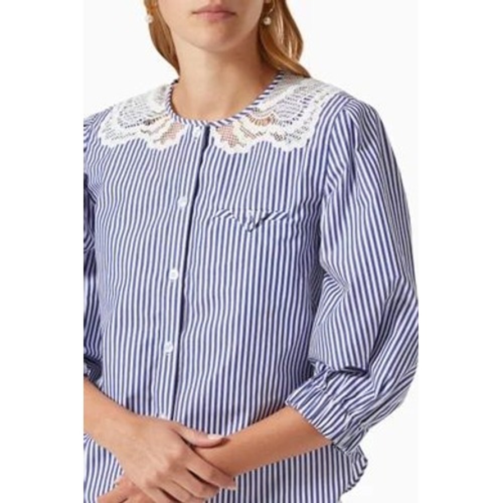 Self Portrait Embroidered Stripe Cotton Top